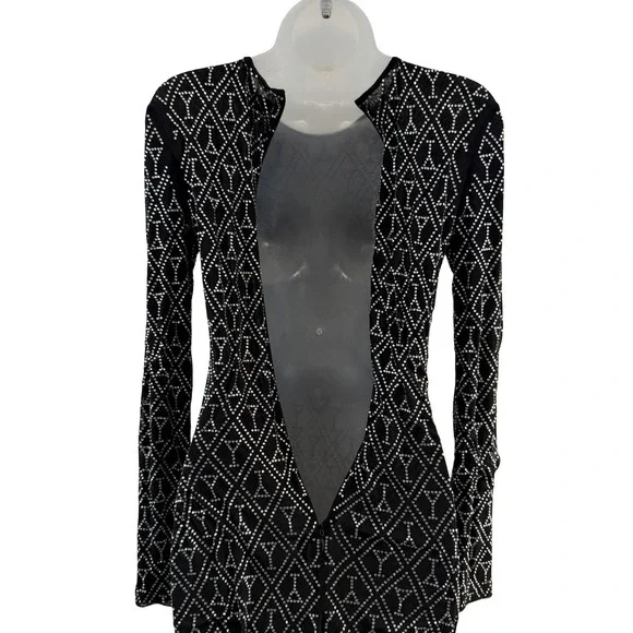 Retrofte Harlowe Martini Glass Crystal Mesh Mini Dress Black Bodycon Sexy  RARE - threedaughtersproperties.com